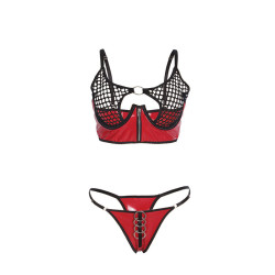 Subblime - 955540 Ensemble Soutien-Gorge À Fermeture Éclair En Cuir Verni Rouge L/Xl